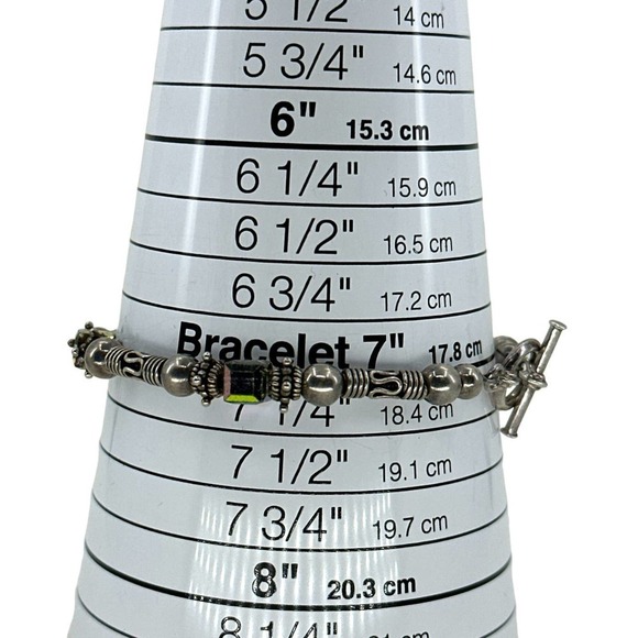 Sterling Silver With Crystal Cube Beads Toggle Clasp Bracelet - Picture 5 of 8